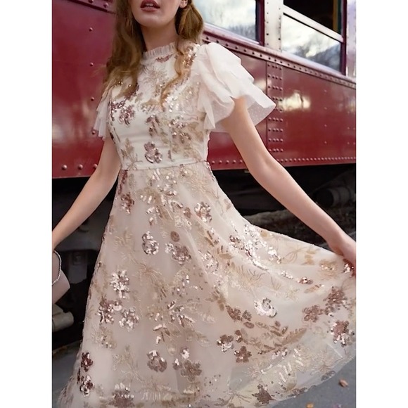 JessaKae Dresses & Skirts - Jessakae Collection Moonlight Dress Sequin Ruffle‎ Neck Party Cocktail Medium